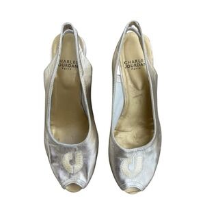 Charles Jourdan Paris Gold Leather‎ Slingback Espadrille Wedges 6 Vintage